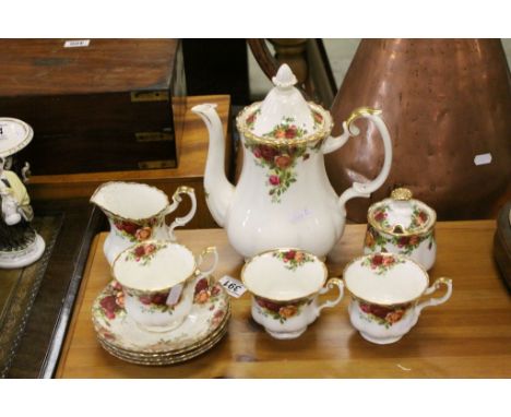 Royal Albert ' Old Country Roses ' Coffee Pot, Lidded Sugar Bowl, Milk Jug, Three Cups and Four Saucers