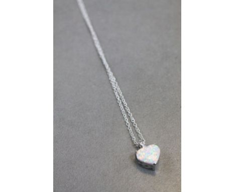 Silver and Heart Shaped Opal Pendant Necklace on Silver Chain