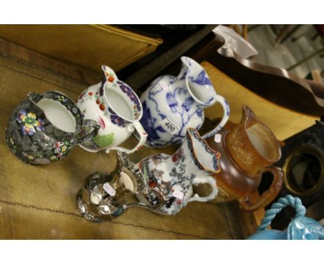 Victorian Salt- Glazed Jug, Victorian Mason's Jug and Four Other Ceramic Jugs