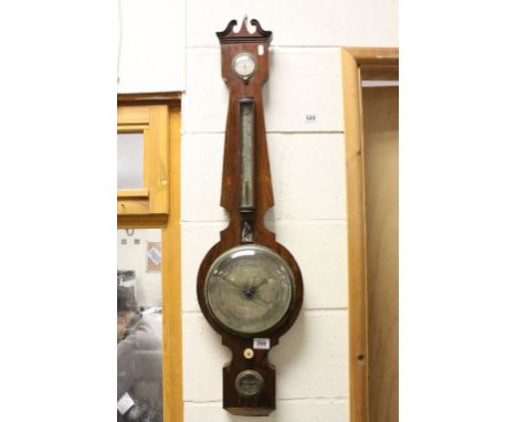 19th century Rosewood Wheel Barometer and Thermometer with Dry / Damp Dial, indistinct makers mark