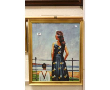 After Jack Vettriano Oil Painting Portrait of Figures relaxing on an Esplanade