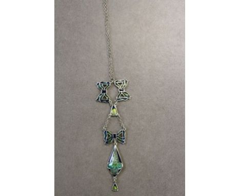 Silver and Blue Enamel Butterfly Shaped Necklace on Silver Chain