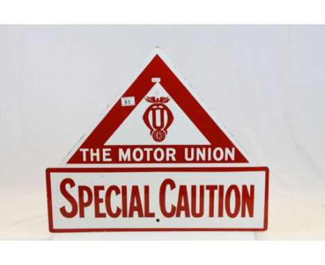 Enamel Sign ' The Motor Union, Special Caution ' 56cms high