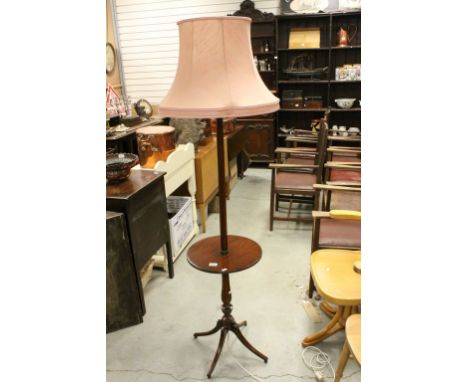 Mahogany Standard Lamp and Shade with integrated wine tray