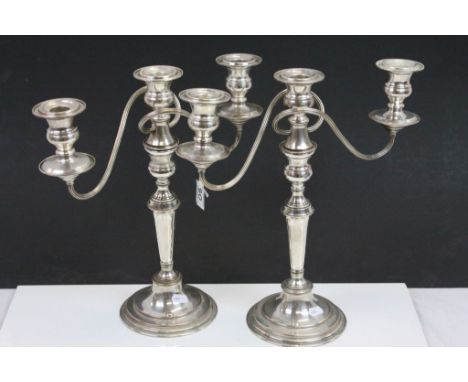 Pair of Electroplate on Copper Three Branch Candelabra, 37cms high plus a Silver Plated Lidded Tureen and a Plate