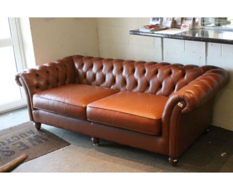 Thomas Lloyd Tan Leather Button Back Chesterfield Sofa, 220cms long x 95cms deep x 70cms high