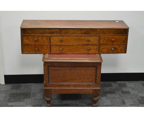 A late Victorian commode, together with an oak draftsman or printers small storage draws, 22cm H x 85cm W
