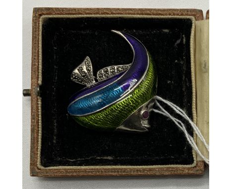 STERLING SILVER FISH WITH RUBY EYE BROOCH