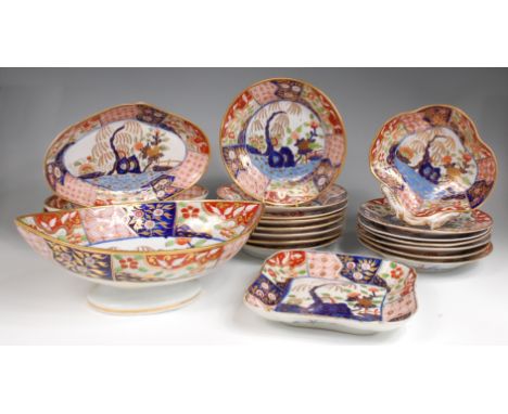 A circa 1810 John Rose Coalport Japan pattern dessert service, each piece decorated in the Imari palette and heightened in gi