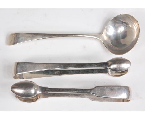 A George III silver sauce ladle, in the Old English pattern, by William Chawner, London 1782; and a pair of William IV silver
