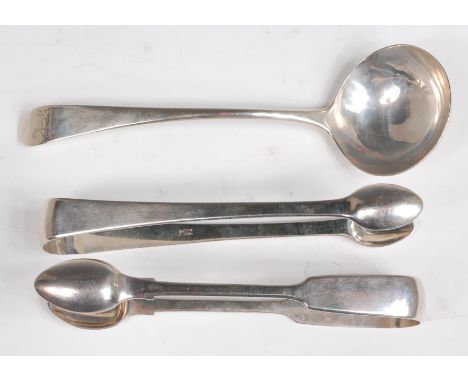 A George III silver sauce ladle, in the Old English pattern, by William Chawner, London 1782; and a pair of William IV silver