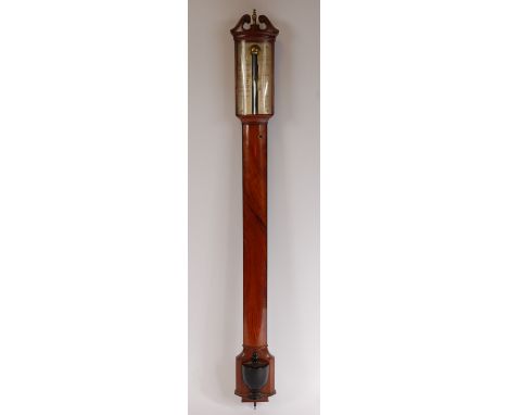 An early 19th century walnut bowfront stick barometer, the silvered dial signed 'Lerboni, Calton Street, Edinburgh', having a