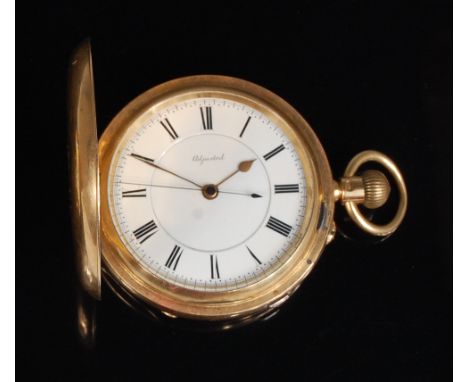 Lloyd Payne & Amiel of Manchester 18ct gold cased full hunter gents pocket watch, having engraved and hinged front cover, gol