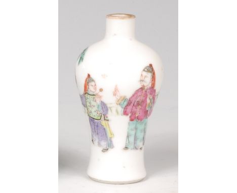 An 18th century Chinese porcelain miniature vase, of baluster form, decorated in bright enamels with figures within a landsca