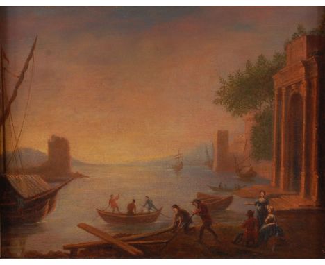 Late 18th century Italian school - Classical harbour scene, oil on canvas, 31 x 40cm Condition Report / Extra Information Ful