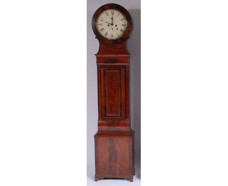 Robertson of Edinburgh circa 1830 mahogany longcase clock, having a signed white enamel circular dial, dia.13⅜", with subsidi