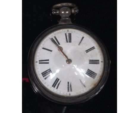 A Benjamin Hills of Sudbury early Victorian silver pair cased gents open faced pocket watch, the white enamel dial with Roman