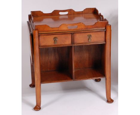 An early 18th style century walnut commode, the tray-top above drop leaves, with two short drawers and recessed shelf below, 