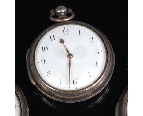 Thomas Gostling of Diss silver pair cased gents pocket watch, having white enamel dial with Arabic numerals, yellow metal han