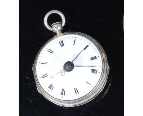 A late 19th century French silver cased open faced gents pocket watch, having convex white enamel dial with Roman numerals, k