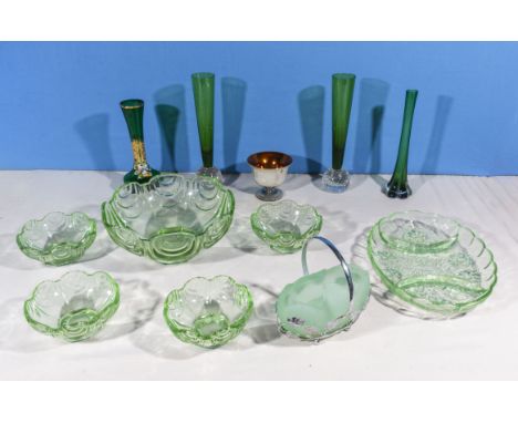 A selection of art glass and other pressed glass