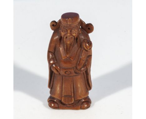 Hand carved hardwood Netsuke of an immortal (signed) 