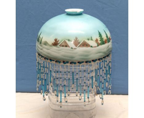 A glass oil lamp shade with a winter decoration scene