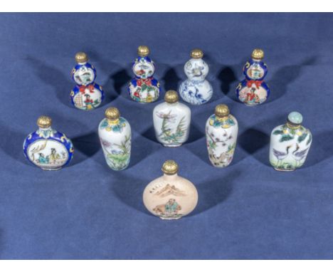 Ten 20th century   Chinese decorated enamel snuff bottles