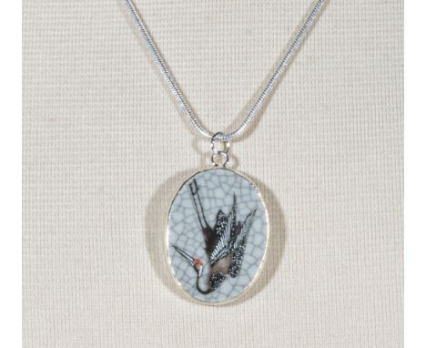 Ming Dynasty porcelain shard (crane) on sterling silver chain