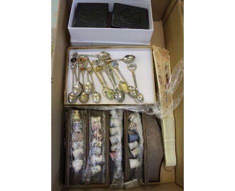 A box of mixed collectables to include early portrait photographs.