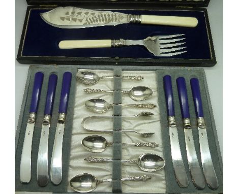 Plated fish servers and an afternoon tea service set, both cased