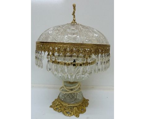 A gilt metal and glass table lamp, lacking some drops, height 44cm