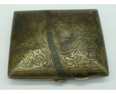 A silver bright cut cigarette case, weight 86.2g, with initials