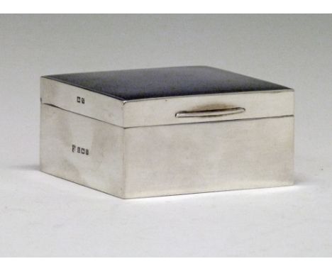 Elizabeth II silver square shaped box, the hinged cover having engine turned decoration, makers William Neale & Son Ltd, Birm