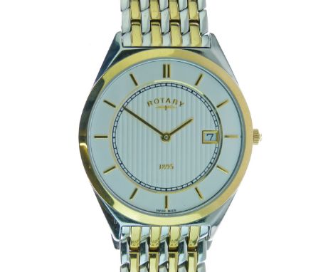 Rotary - Gentleman's two-tone gold plate and stainless steel wristwatch, signed off-white dial with calendar, applied gold co