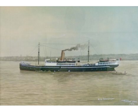 Murahani (Japanese 20th Century) - Painting on silk - Ships portrait of S.S. 'Maharaja', titled, signed and dated 1928, 34cm 