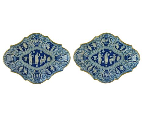 Pair of early 19th Century Spode blue and white transfer printed quatrefoil dishes decorated with the Greek pattern, each hav
