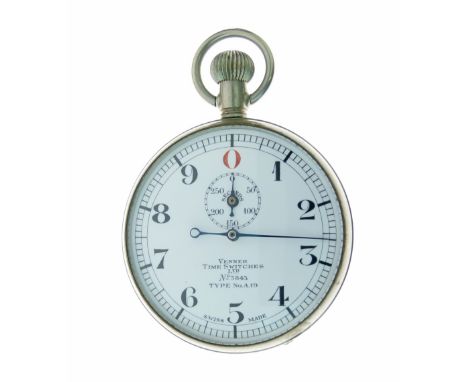 Venner Time Switches Ltd - Early 20th Century nickel cased top wind stopwatch, Type No: A19, signed white enamel dial numbere
