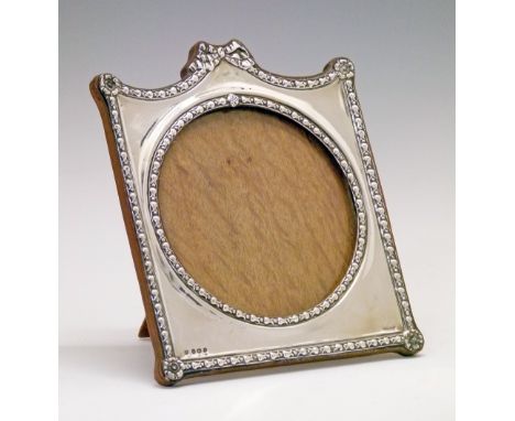 Edward VII silver easel picture frame having ribbon and bell husk decoration, makers Charles S. Green & Co, Birmingham 1906, 