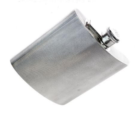 George VI engine turned silver hip flask, maker A. Wilcox, Birmingham 1948, 13.75cm high, 7.6oz approx  Condition: Three slig