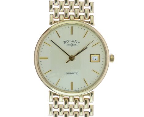 Rotary - Gentleman's 9ct gold cased quartz wristwatch, signed textured champagne dial with gold hands, hour markers and calen