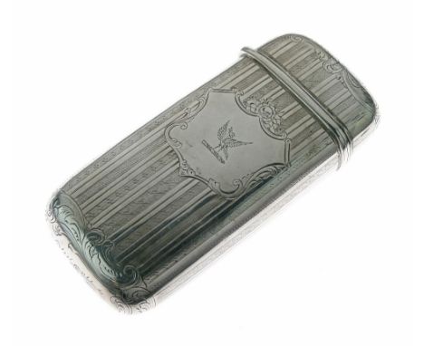 Early Victorian silver cigar case having engraved and engine turned decoration, maker Nathaniel Mills, Birmingham date letter
