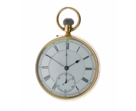 A. Samuel & Son, 29 Ely Place, London - Open faced 18ct gold pocket watch, London 1880, the unsigned white enamel dial with b