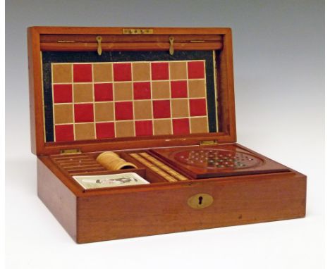 Late 19th Century Compendium Of Games housed within a mahogany box, the hinged opening to reveal a fitted interior with vario