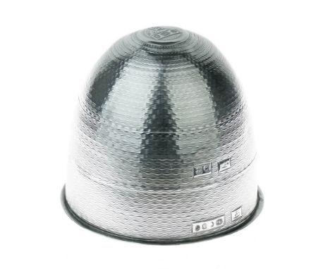 Victorian engine turned silver beehive form travellers condiment set, having a hinged cover and with two screw-off sections, 