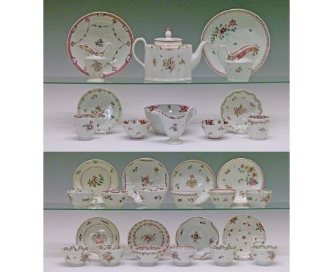 Collection of late 18th Century New Hall porcelain tableware including teapot, jugs, tea bowls, cups, saucers etc  Condition:
