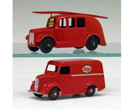 Dinky diecast - Two vehicles - Trojan Van (31a), red body and hubs and 'Esso' to the sides and Streamlined Fire Engine (25h/2