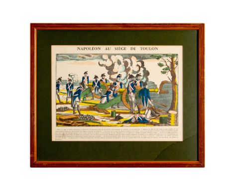 Color lithograph of an Image d'Epinal of "Napoleon au Siege de Toulon" after the original woodcut by Jean Charles Pellerin an