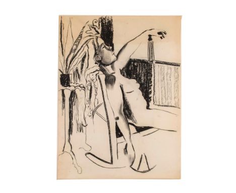 Beautiful large original charcoal drawing on paper by artist Isabelle Robinson who has represented an interior scene where a 