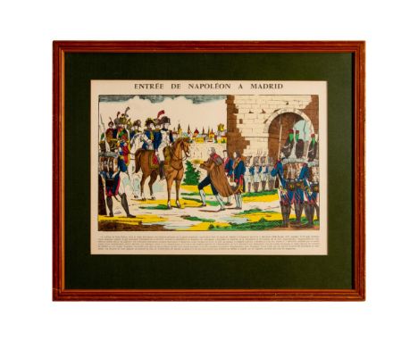 Color lithograph of an Image d'Epinal of the "Entree de Napoleon a Madrid" after the original woodcut by Jean Charles Pelleri